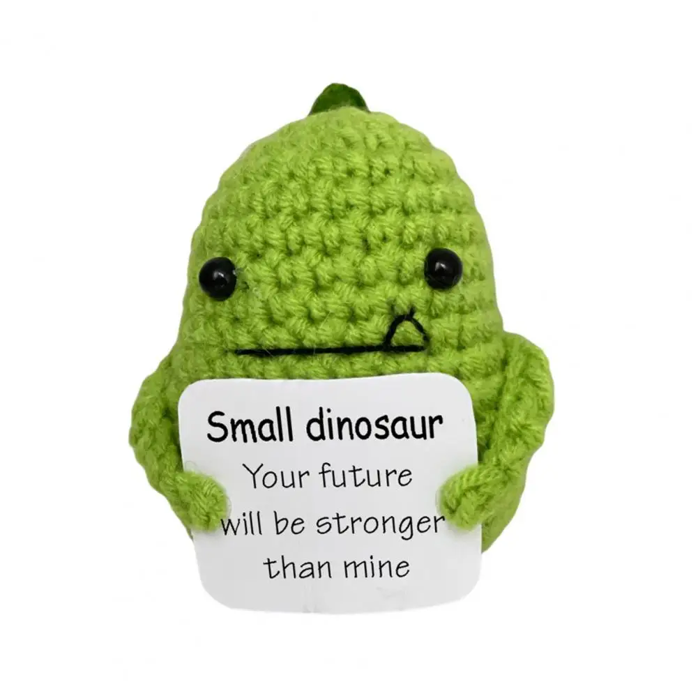 Kids Comforting Dinosaur Crocheted Dinosaur Toy Handmade Crocheted Dinosaur Doll with Encouraging Card Emotional for Kids