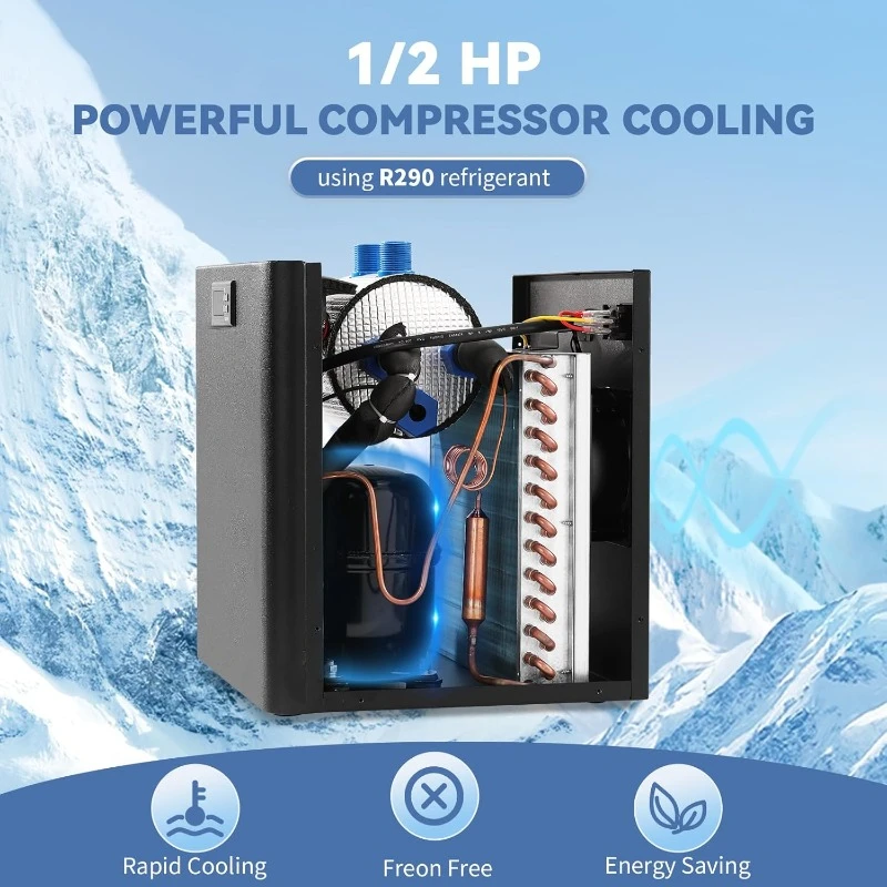 Water Chiller 132Gal   Compressor 500L Aquarium Chiller Fish Tank Cooler for Axolotl Hydroponics System