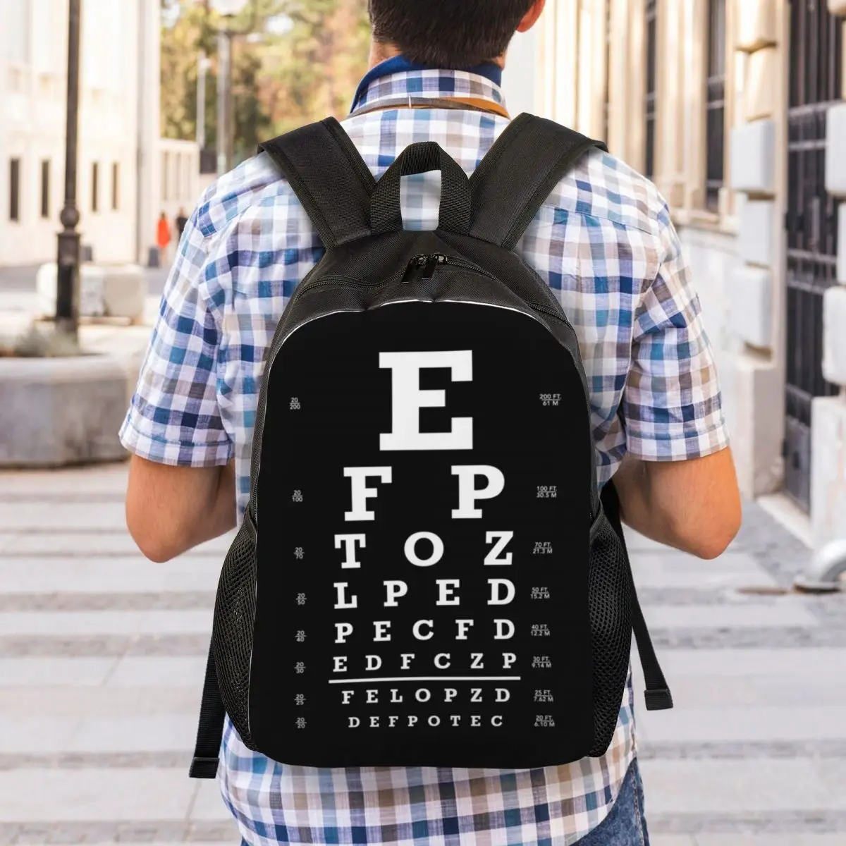 Mochila con gráfico de ojos Snellen para hombres y mujeres, resistente al agua, para escuela, universidad, optometrista, bolsa de examen de ojos, mochilas con estampado