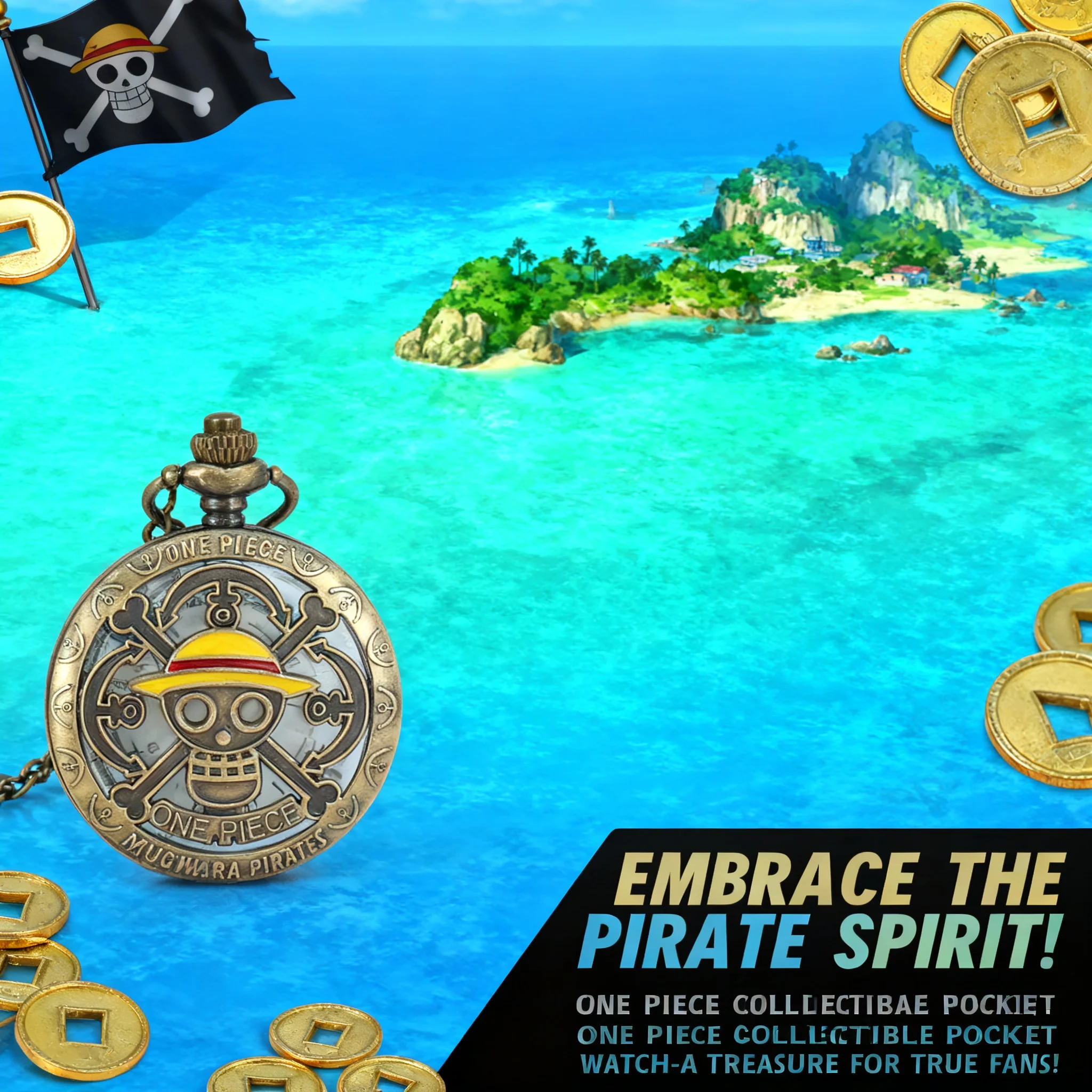 

Monkey D Luffy One Piece Anime Cartoon Pocket Watch Necklace Creative Personalized Retro Flip Pocket Watch Holiday Gift Movie