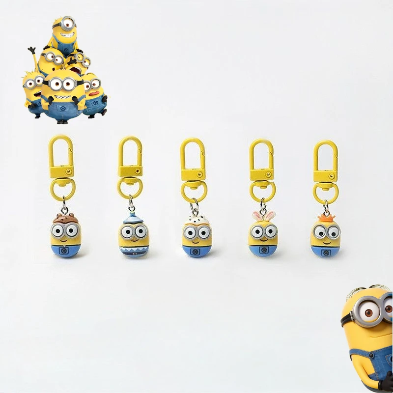 

Minions cartoon cute mini resin figurine keychain kawaii for boys and girls couples backpack pendant anime merchandise wholesale
