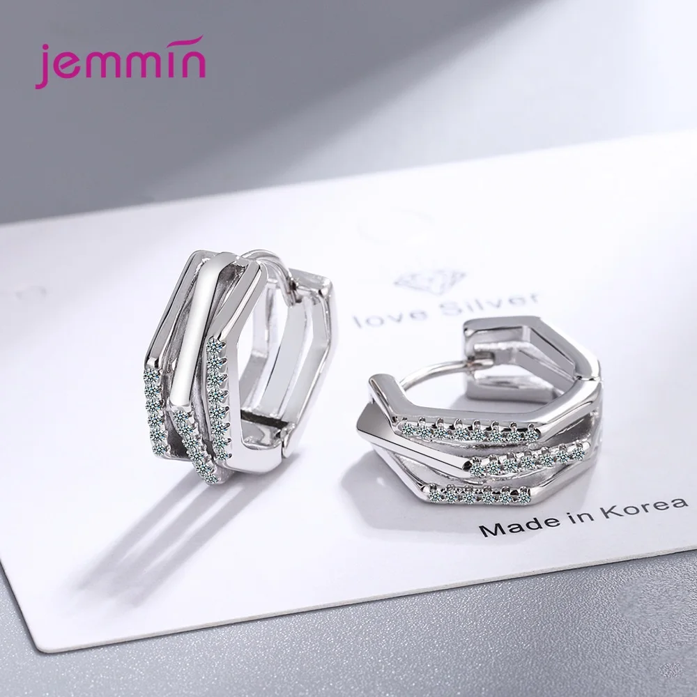 Boucles d'oreilles en argent Sterling 925, trois couches géométriques en cristal, simples, pour femmes et filles, bijoux classiques en argent