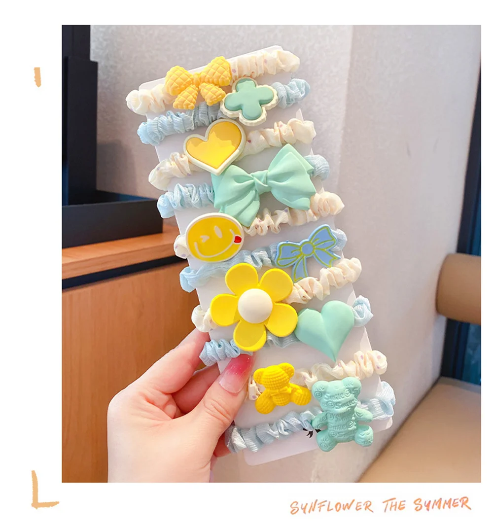 Sweet Candy Flower Bowknot Hair Ropes For Kids Soft Wavy Rubber Bands Circle Ponytail Scrunchies Headress Hair Accessories