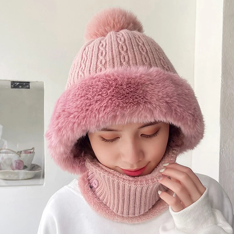 شتاء دافئ الدراجات قبعة قناع الوجه الحياكة أفخم بالاكلافا قبعة مقنعين سدادات حماية الأذن رقيق قبعة قناع الرقبة أدفأ سيدة مقنعين قبعة #3