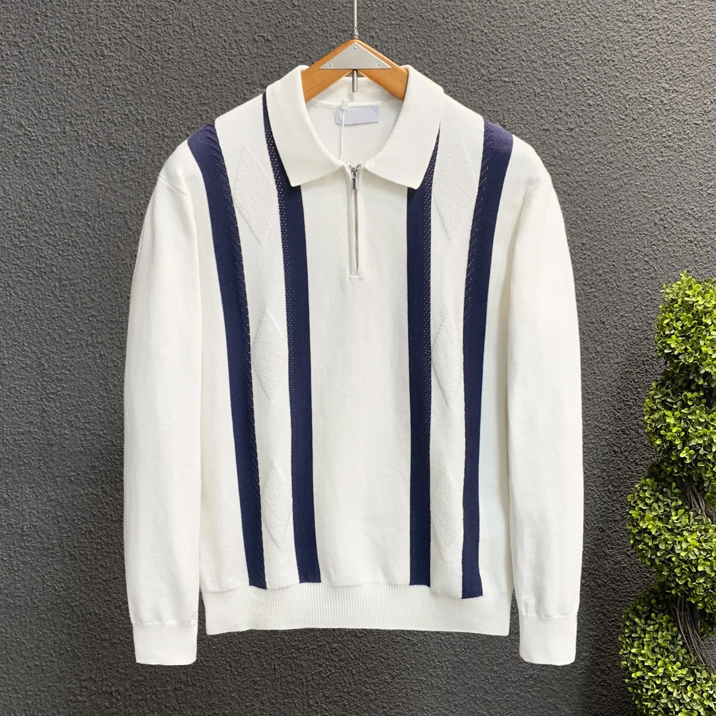 2025 autunno nuovi uomini colletto rovesciato polo con cerniera manica lunga a righe caldo business casual top versatile
