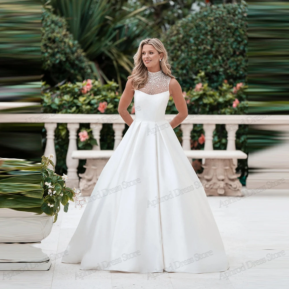 

Гламурные свадебные платья Атласное свадебное платье Современные халаты для официальной вечеринки длиной до пола 2026 Vestidos De Novia по индивидуальному заказу 2025