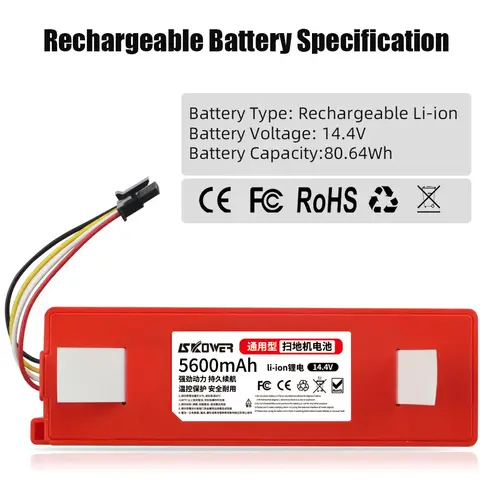 SKOWER Vacuum Cleaner Battery For Xiaomi Roborock S5 S6 S7 S50 S51 S52 S55 S5 S6 S7 Max T4 T6 T7 T60 T61 T65 E4 E20  CT10 C10