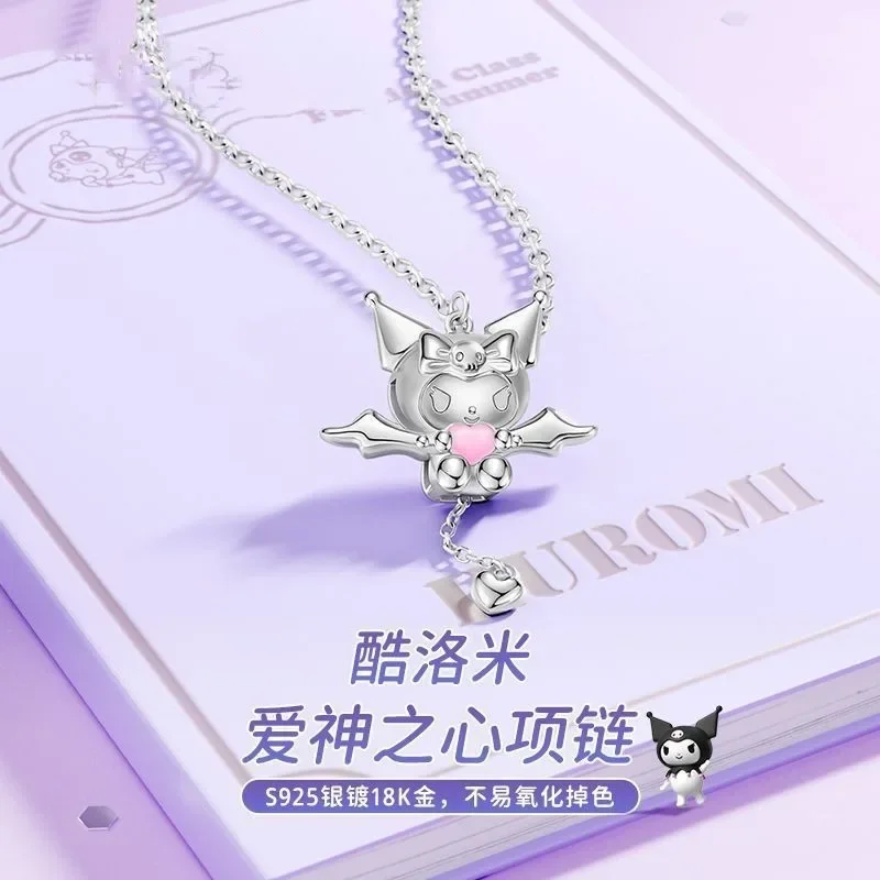 Sanrio Kuromi  Silver Plating Necklace for Women Cartoon Anime Fashion Cupid Collarbone Chain Kawaii Charm Jewelry Girl Gifts