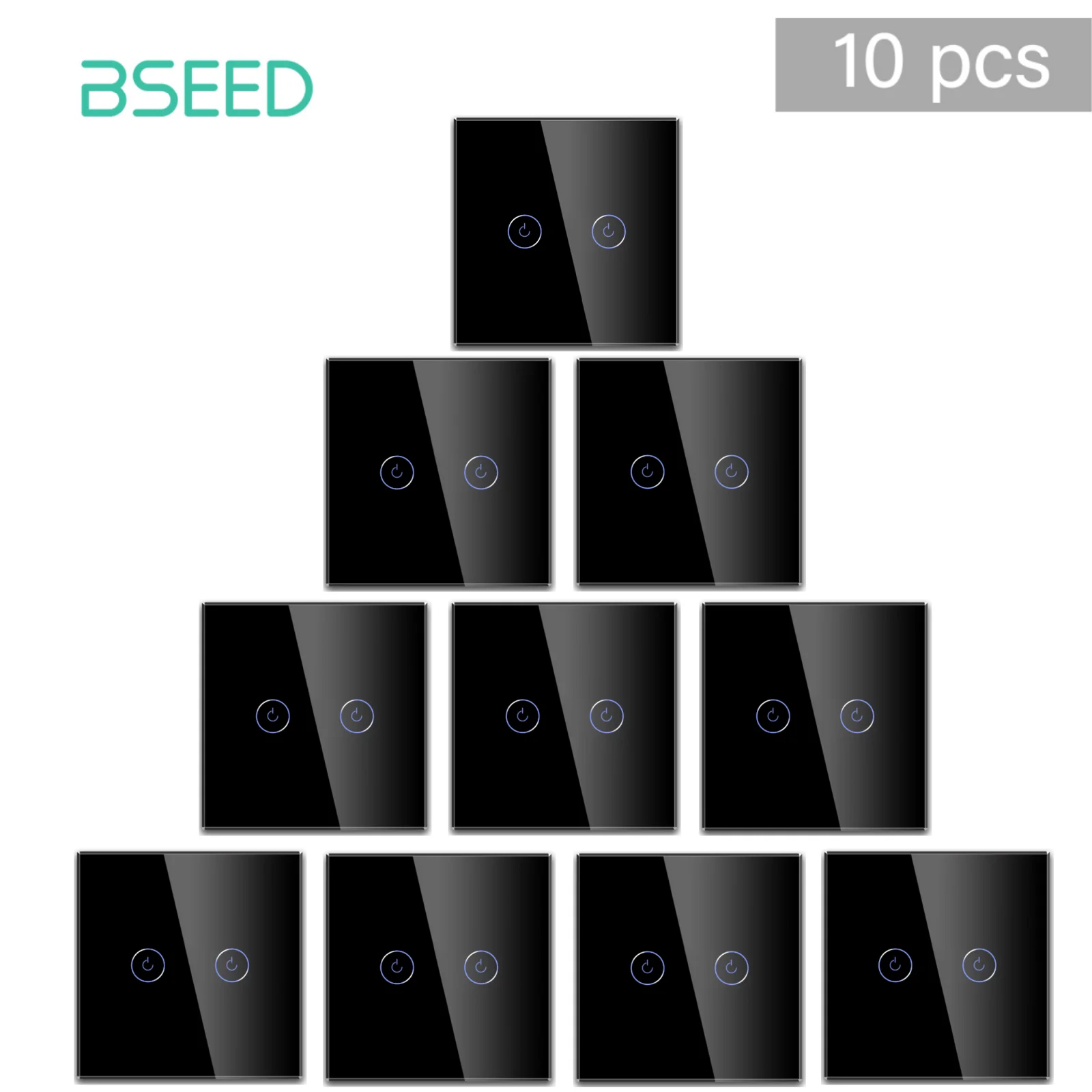 BSEED WIFI Smart Light Switch Tuya Smart Life 1/2/3 Gang APP Multi-Control Trap Schakelaar Met Neutraal Blauw Achtergrondverlichting Glazen Paneel