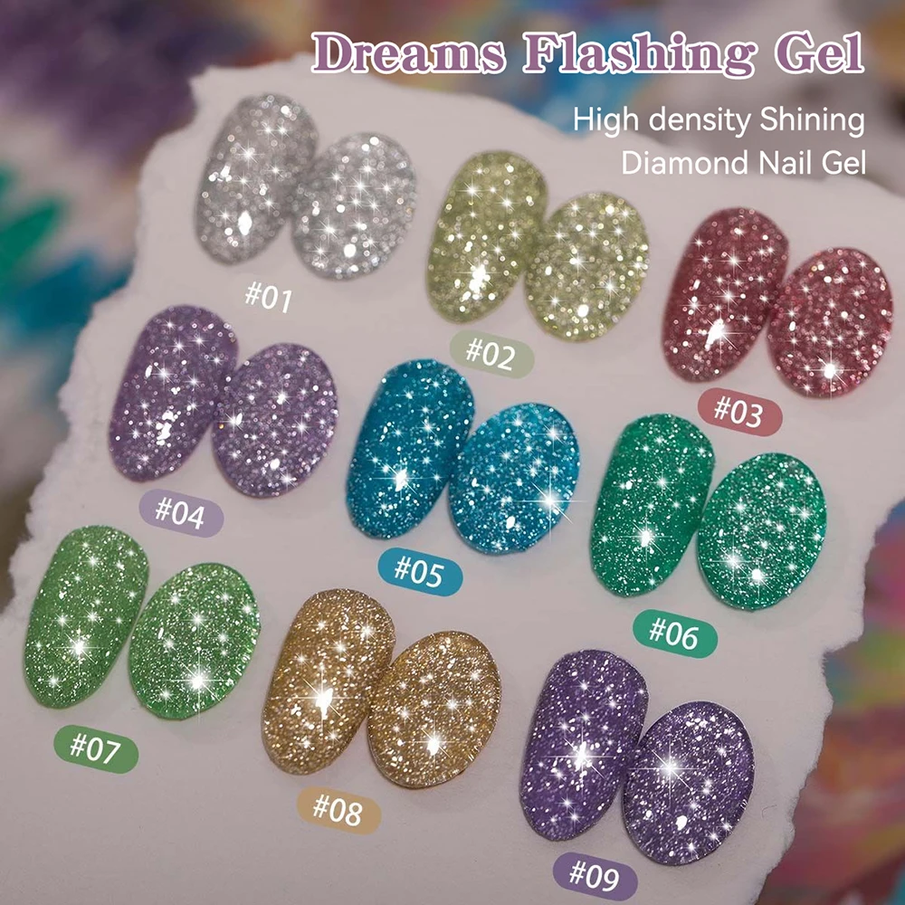 Vendeeni TPO HEMA FREE 9 Grid High Density Glitter Broken Diamond Gel Nail Polish Semi Permanent Flash UV Soak Off Gel Varnish