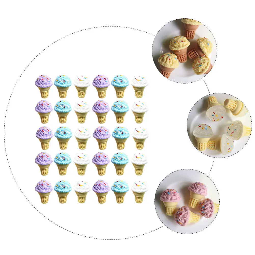 

30 pcs Simulated Cream Cone Miniature Food Toys Random Pretend Play House Pretend Play Kitchen Toy Decor