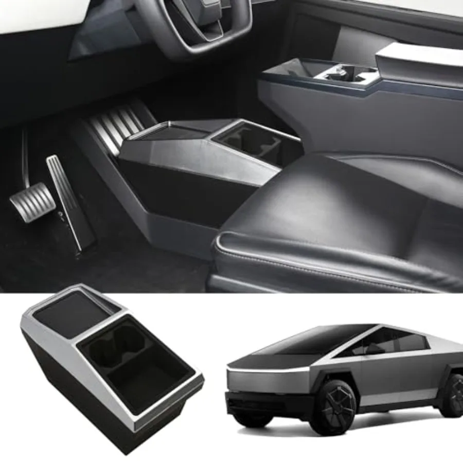 

Floor Console Organizer for Tesla Cybertruck 2024-2026 Interior Storage Box Multifunctional Black Plastic with USB Charging Por