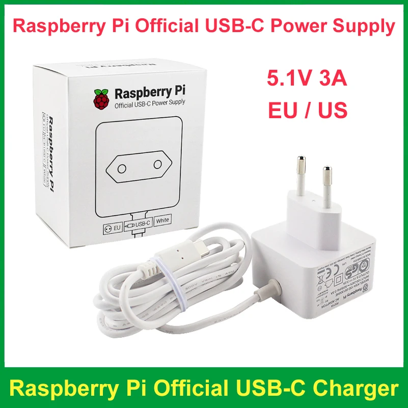 

Официальный источник питания Raspberry Pi USB-C, 5,1 В, 3 А, адаптер питания типа C, зарядное устройство для ЕС, США, для Raspberry Pi 4 Model B
