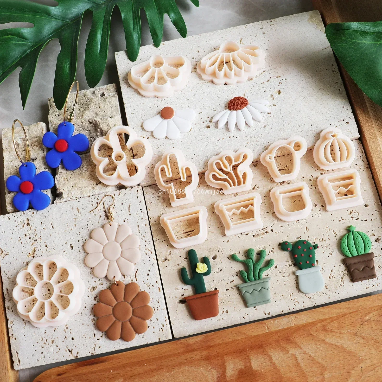 Cactus Shape Polymer Clay Molds Floral Flower Pattern Clay Cutters Green Plant Earring Jewelry Pendant Making Embossing Tools