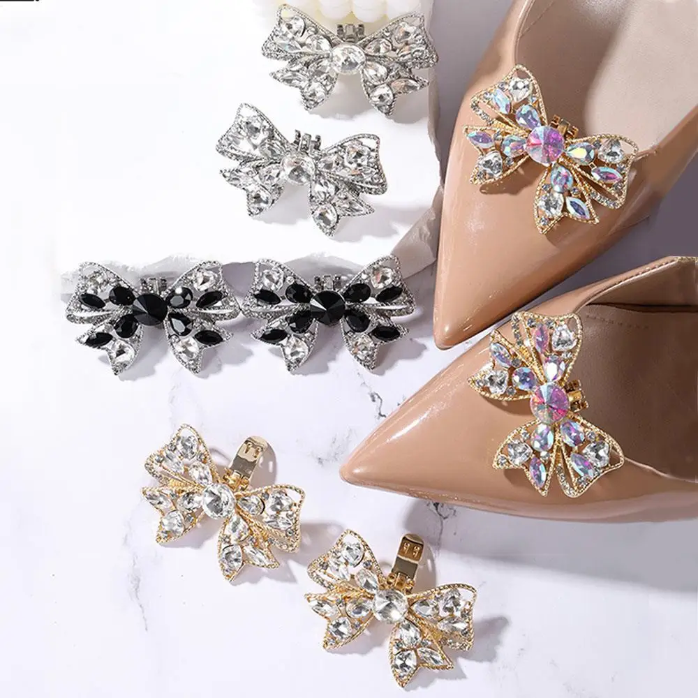 

Rhinestone Shoe Clips Crystal Bowknot Shoes Buckles Charms Jewelry Bridal Shoes Decorations Detachable High Heel Accessories