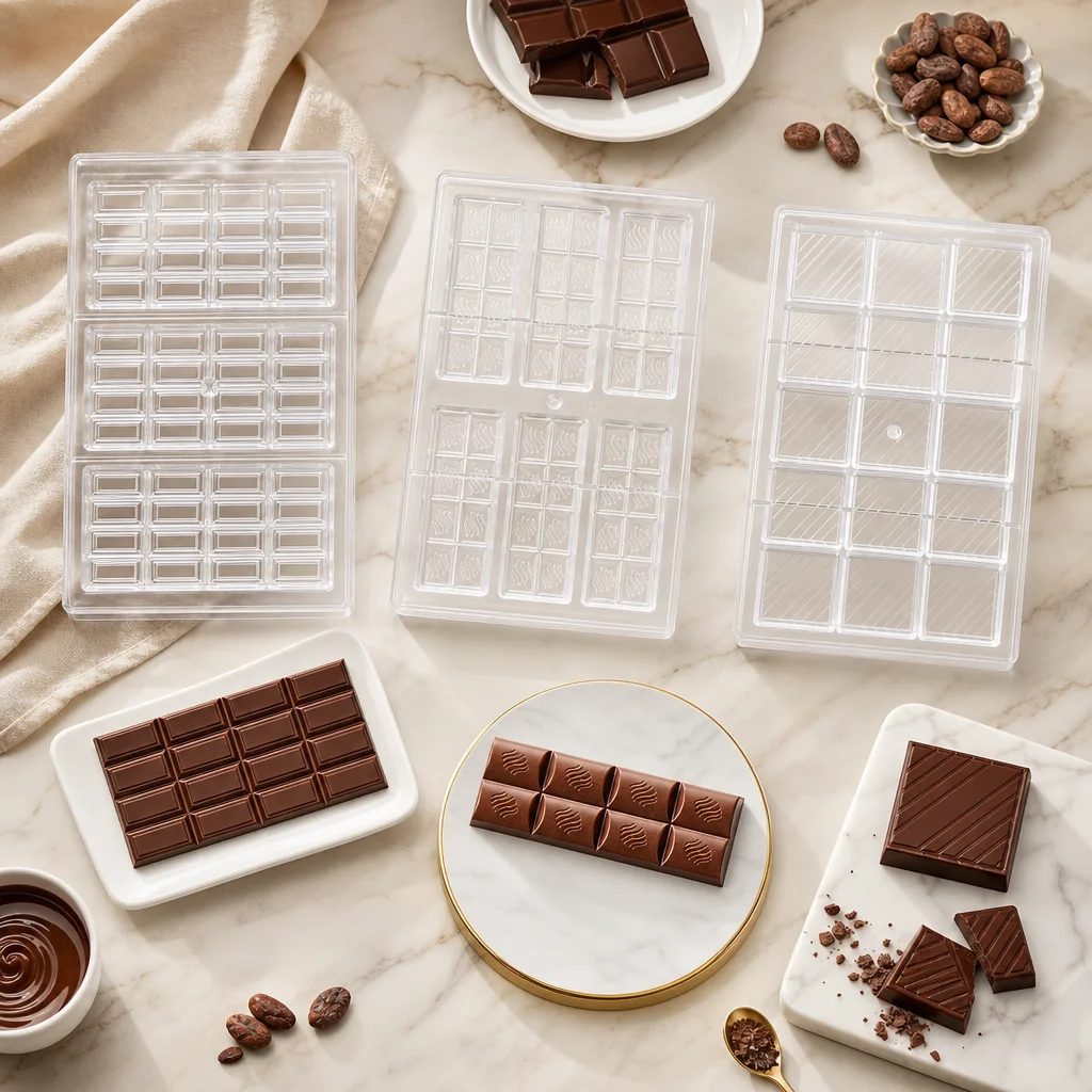 Chocolate Bar Molds 3‑Pack, Hard Clear Polycarbonate Non‑Stick Candy Mould Set, DIY Home Pastry & Chocolate Baking Making Tools