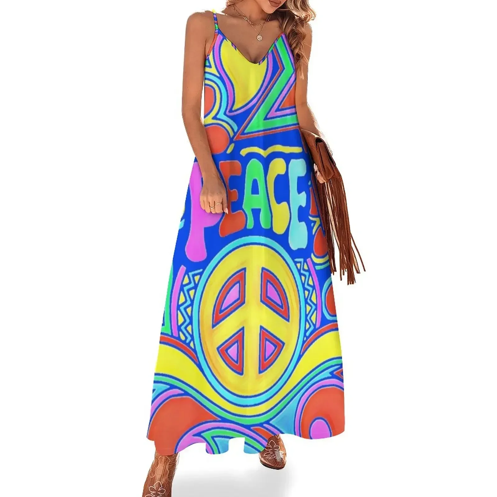 

Peace and love Flower Power Hippy Design Sleeveless Dress summer dresses women's summer clothing 2025 evening dress women Dress