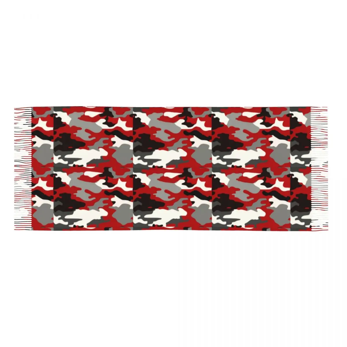 レッド迷彩スカーフラップ女性ロング冬秋暖かいタッセルショールユニセックス陸軍軍事迷彩スカーフ