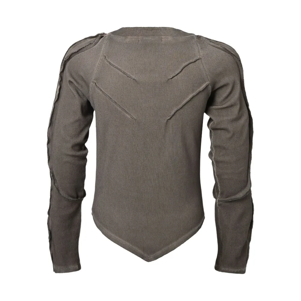 High Street Tees T-shirts Tops Men's Wasteland Style Top Washed with Old Craftsmanship V-neck Design Street Tshirt Long Sleeved
