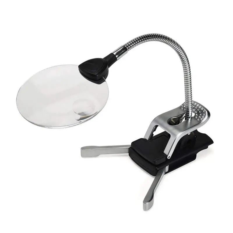 3 In1 Vertical Magnifier Desktop Reading Magnifier Hand Soldering Solder Iron Stand Holder Station Magnifier with Clip Light