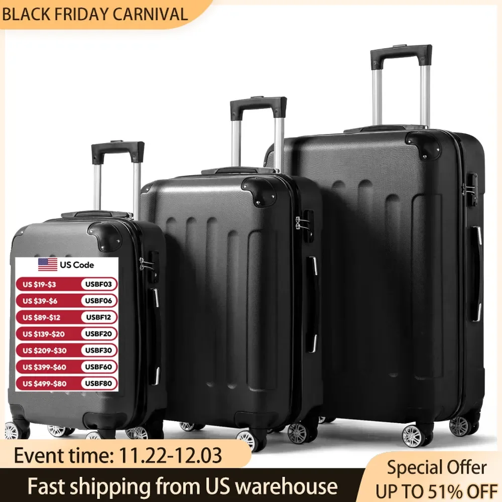 3-Piece Luggage Set Travel Lightweight Suitcases with Rolling Wheels, TSA lock & Moulded Corner, Carry on Luggages for Business