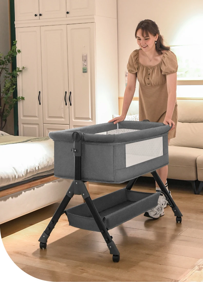 Multifunctioneel babybedje: schommelwieg, antireflux slaapbank en afneembaar zijspan, met universele wielen, verpleegtafel