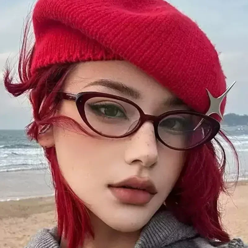 

Personalized Cat Eye PC Anti Blue Light Flat Mirror Fashionable Oval Frame Glasses Suitable for Tourist Street Photography