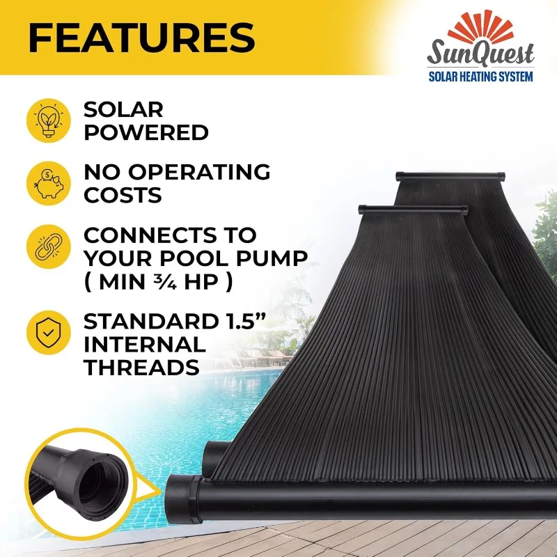 SunQuest Solar Pool Heater Panels - 2 (2ft x 10ft) Collectors w/Roof/Rack & Diverter Kit - for Above Ground & Inground Pools