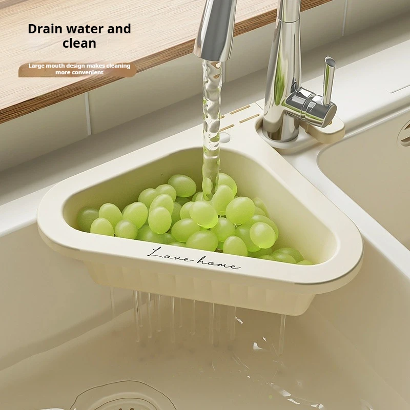 

Kitchen Cream White Sink Household Triangular Drain Basket Faucet Shelf Sink Sink Water Filter Storage Hanging Basket
