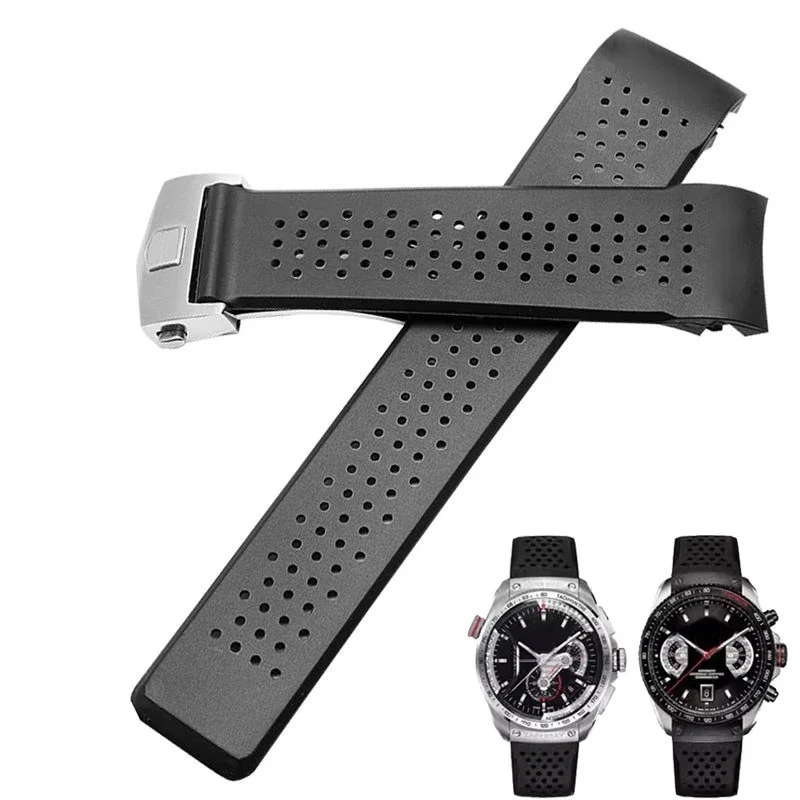 22mm 24mm cinturino per orologio per TAG HEUER GRAND CARRERA AQUARACER cinturino in silicone morbido cinturino da uomo cinturino in gomma catena