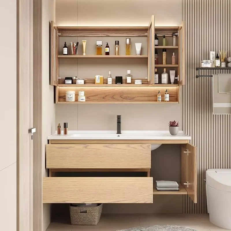 Cabinet With Mirror Bathroom Furniture Wall Pharmacy Sinks Medicine Washbasin Narrow Corner Multipurpose Pvc Storage