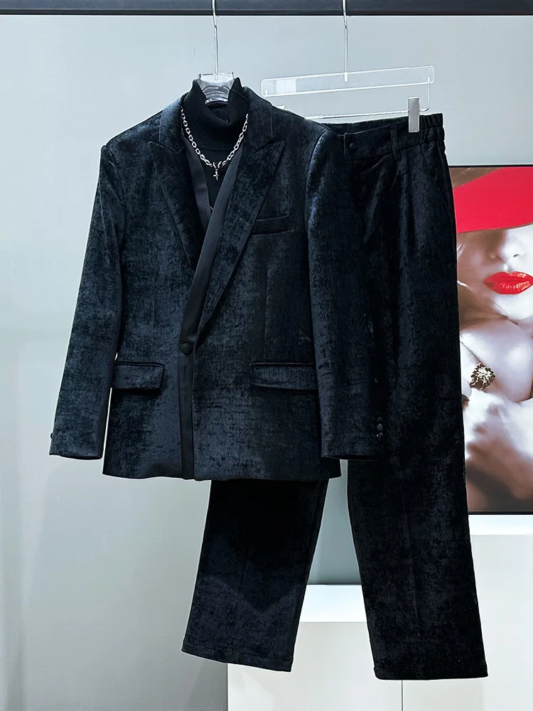 

Новый улучшенный мужской костюм из золотистого вельвета: модный, трендовый дизайн, пэчворк, вельветовая куртка свободного кроя, молодежный, зимний, утепленный