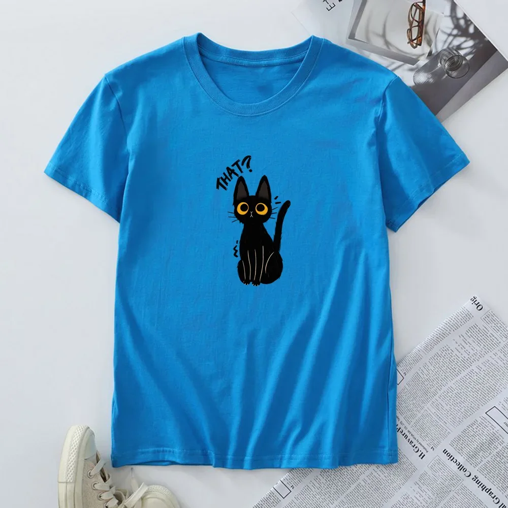 Summer Women Tees 100% Cotton Oversize T-shirt Short Sleeve Tops Woman Clothes Cat Graphic T Shirts Female Tshirt