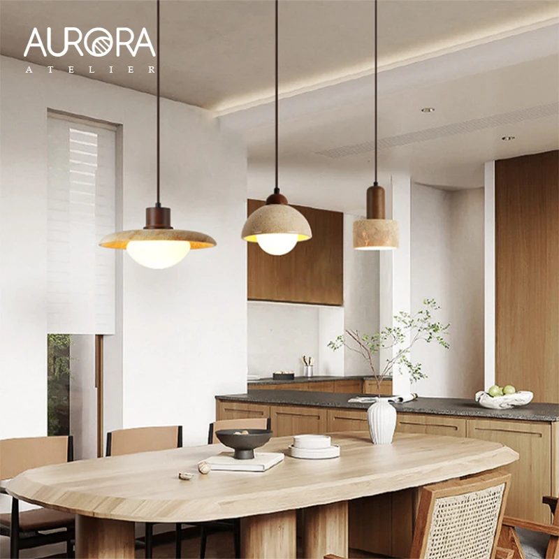 

Nordic Yellow Cave Stone Wood Pendant Light Wabi Sabi Retro Coffee Bedroom Bedside Kitchen Island Living Room Chandelier Lamp