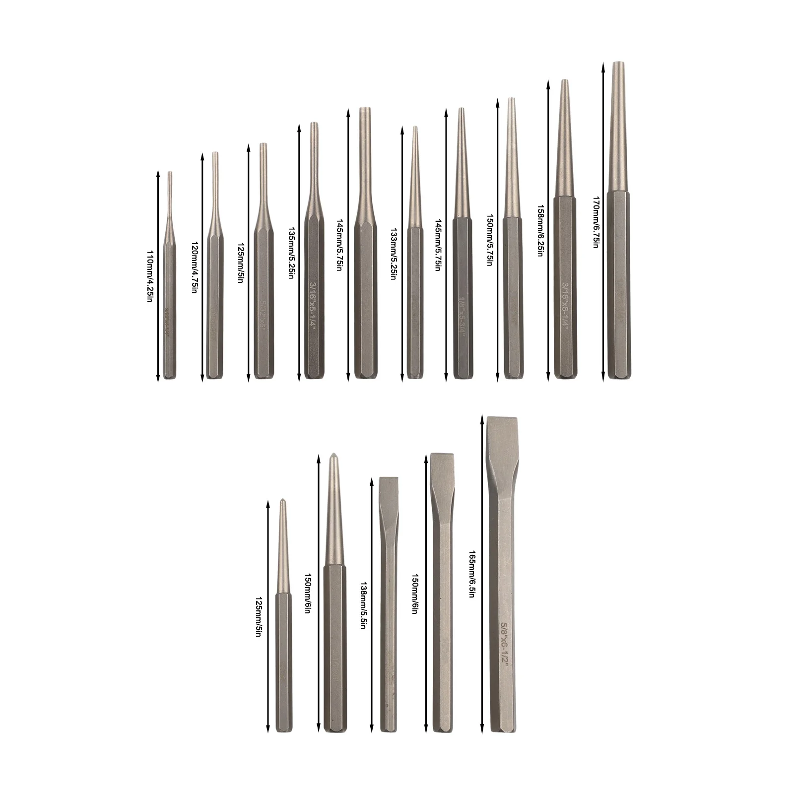 Metal Tools Chisel Set Workshop Tools 12 Pieces Brand New Hanging Eyelets Metal Material Multi-purpose Storage Solution