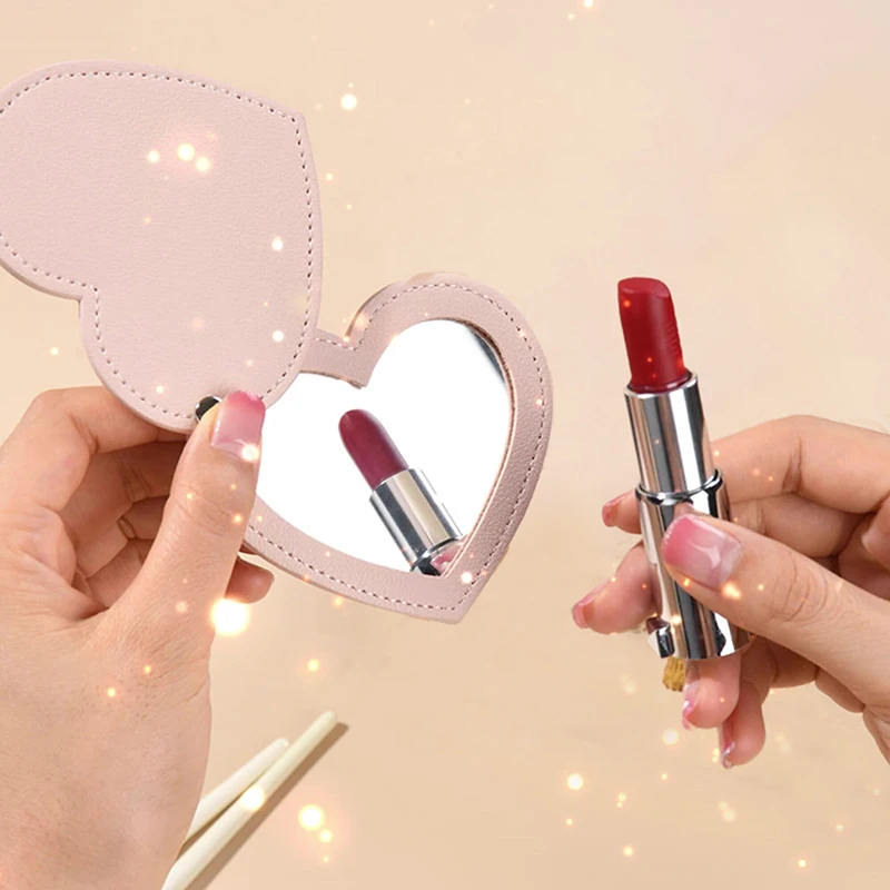 Portable Heart Shape Mirror Sliding Cover Make-Up Mirror Pocket Mirror Sliding Cover Handheld Mini Pocket Mirror Makeup Mirror