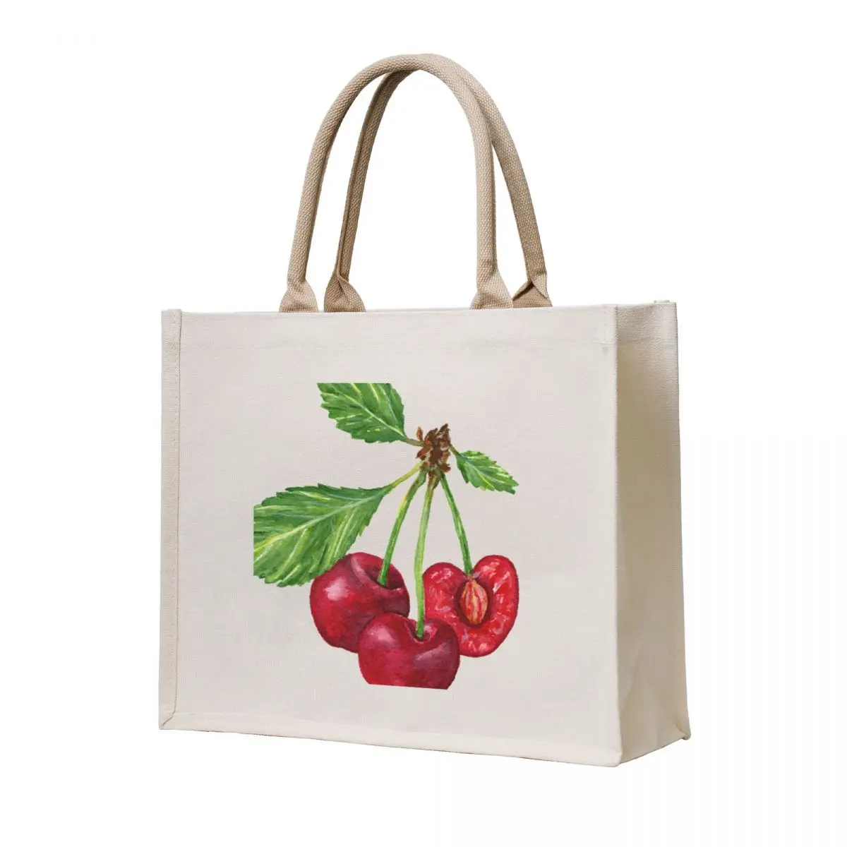 

Watercolor Cherries Tote Bag Customizable tote bag shopper bag women supermarket folding Women's beach bags