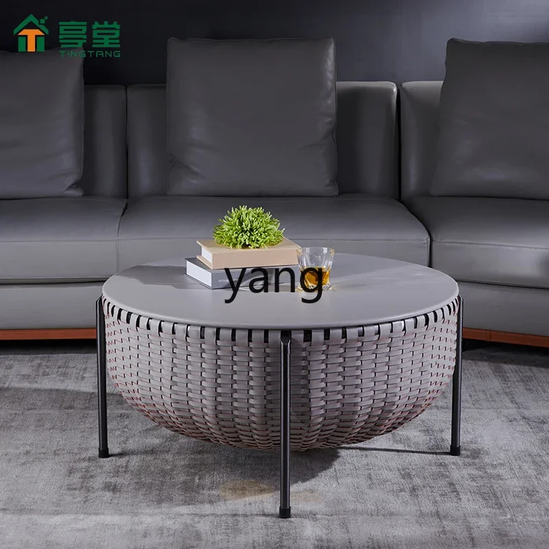 CCL round coffee table simple woven Hong Kong style living room household stainless steel tea table