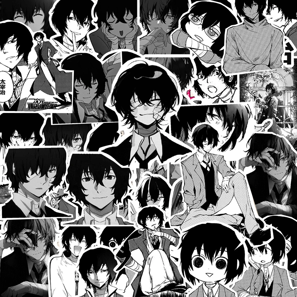 Bungo Stray Dogs Cartoon Graffiti Adesivos, preto e branco, Decalques DIY para criança, laptop, guitarra, diário, Cool Anime Sticker Toy, 10 pcs, 30 pcs, 73pcs