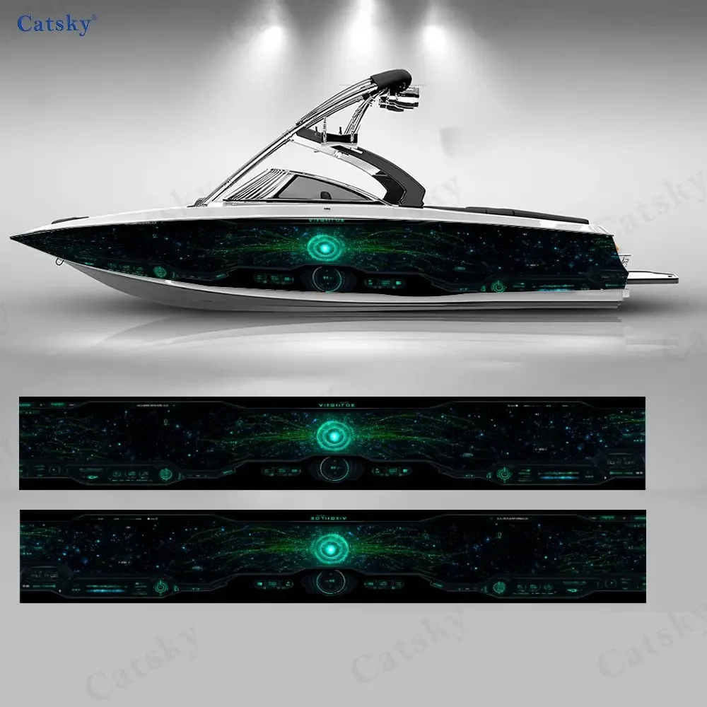 2Pcs HoloBeacon Boat Stickers, PVC Waterproof Durable Vinyl Wrap Decals for Fishing Boats, Durable and Stylish Design