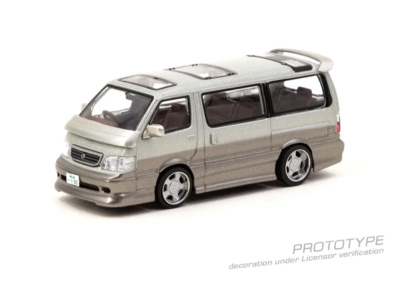 

Tarmac Works 1:64 Hiace Wagon Custom T64R-078-BR Silver / Brown Diecast Model Car
