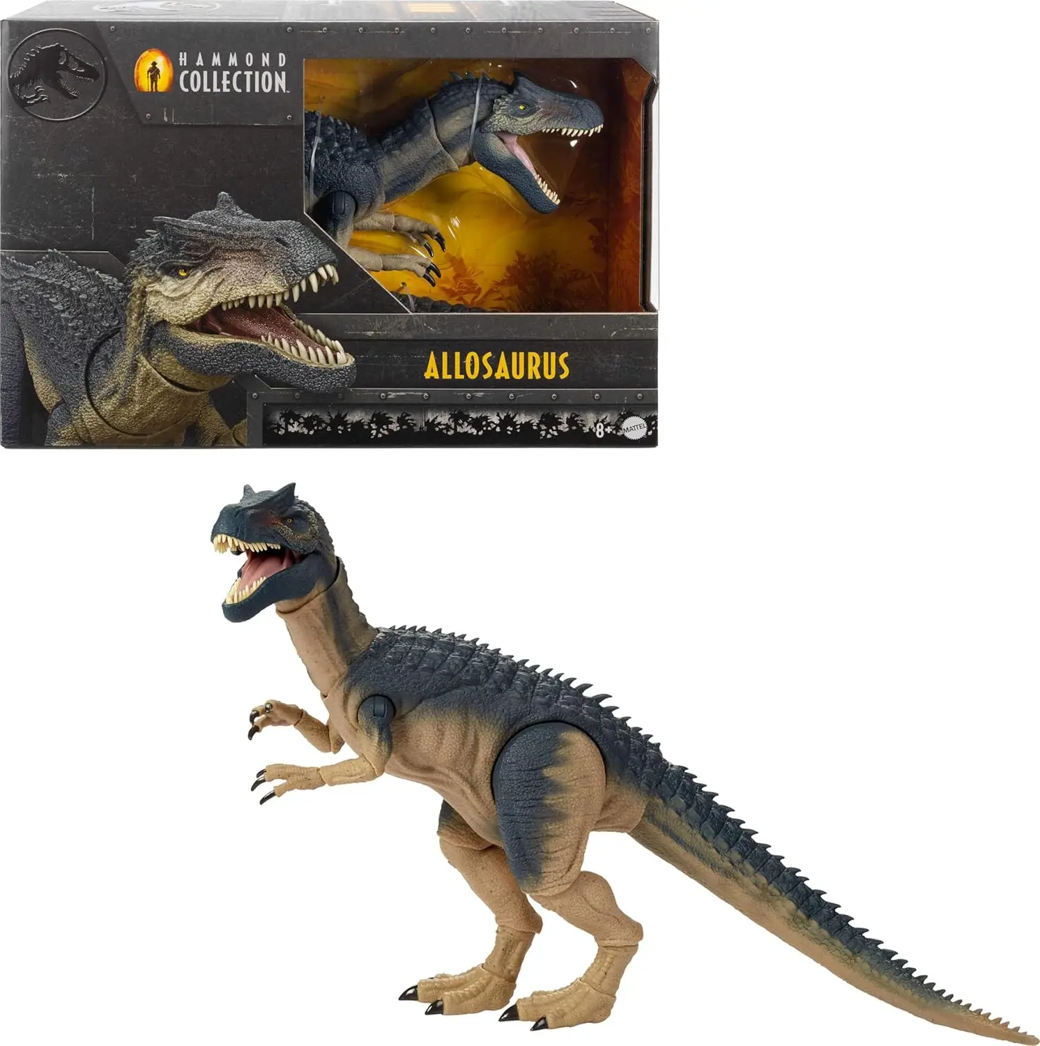 

Jurassic World Allosaurus Dinosaur Action Figure, Premium Movie Design with Glass Eyes & Wired Tail, 19 Articulation Points