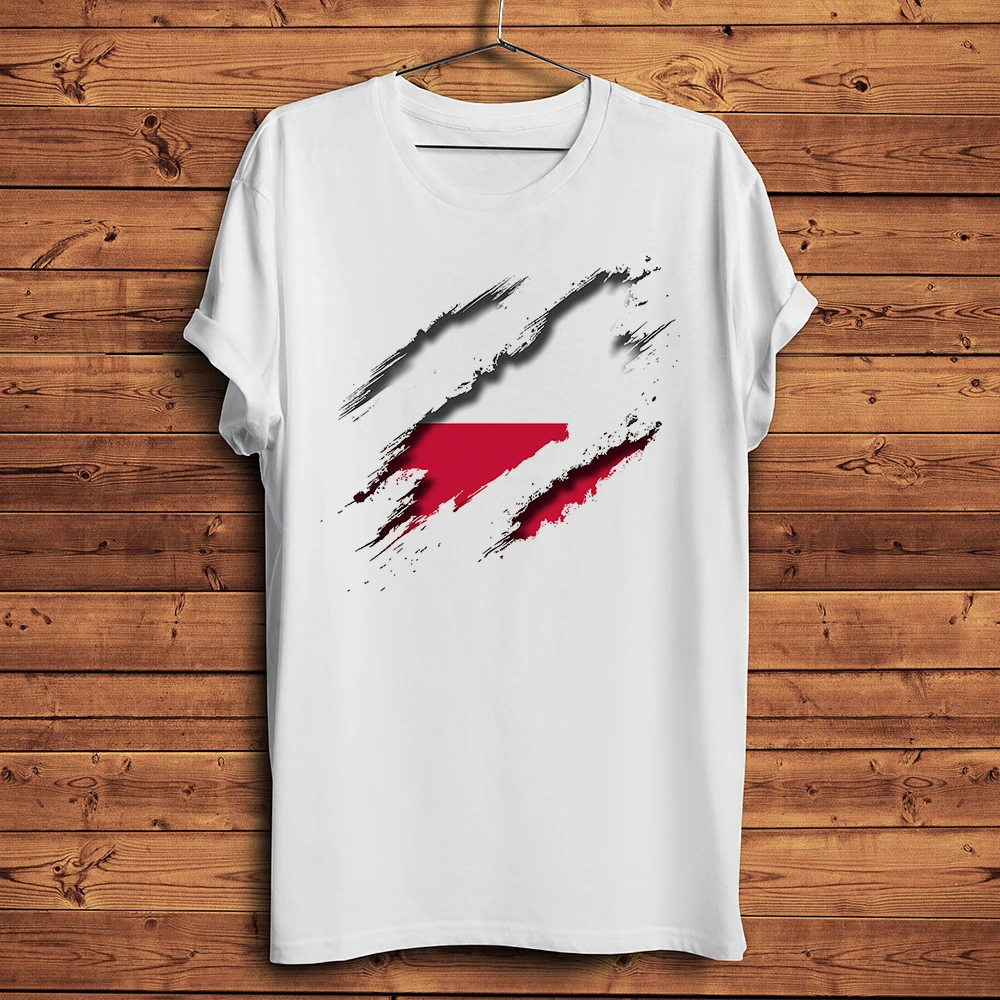 3D Tearing Fissure Vision,Poland Flag Inside,Funny Polish Cool TShirt,White Casual Short Sleeve T-shirt,Unisex Tee Breathable