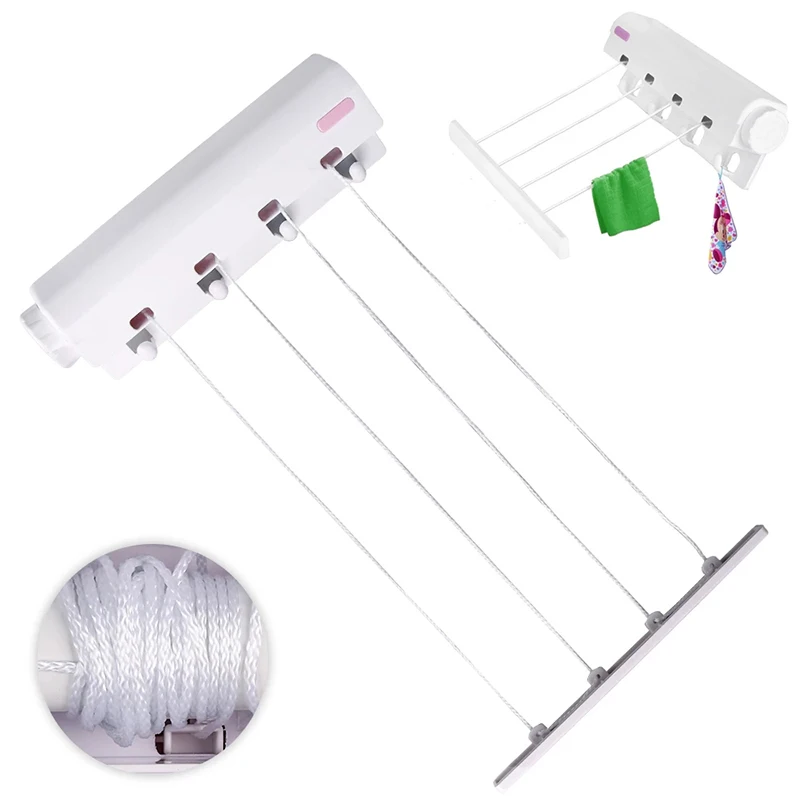 Retractable Laundry Hanger Telescopic Indoor Wall Mounted Clothes Line Drying Rack Clothesline for Bathroom Home Balconies