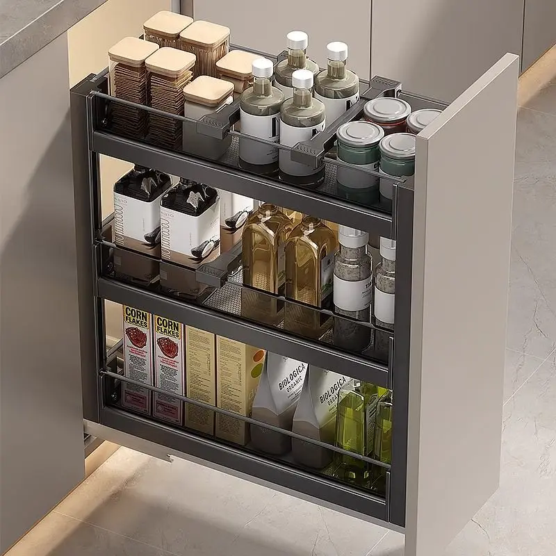 

Seasoning bowl narrow cabinet pull basket seasoning basket glass seasoning kitchen double drawer storage narrow