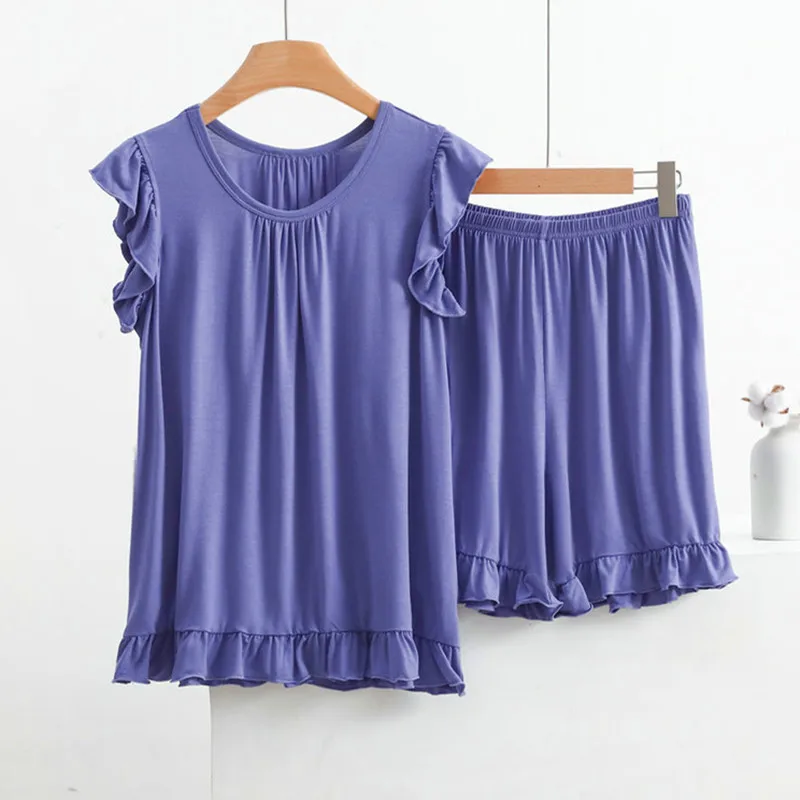 Pijamas de Modal de talla grande para mujer, conjunto de ropa de dormir de verano, Tops sin mangas, pantalones cortos, XL-8XL