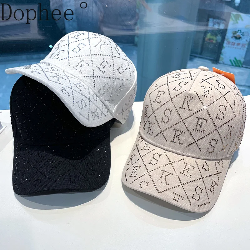 

Trendy Letters Hot Drilling Women Baseball Caps Korea All-match Spring Summer Sun-proof Peaked Cap Outdoor Travel Sun Hats