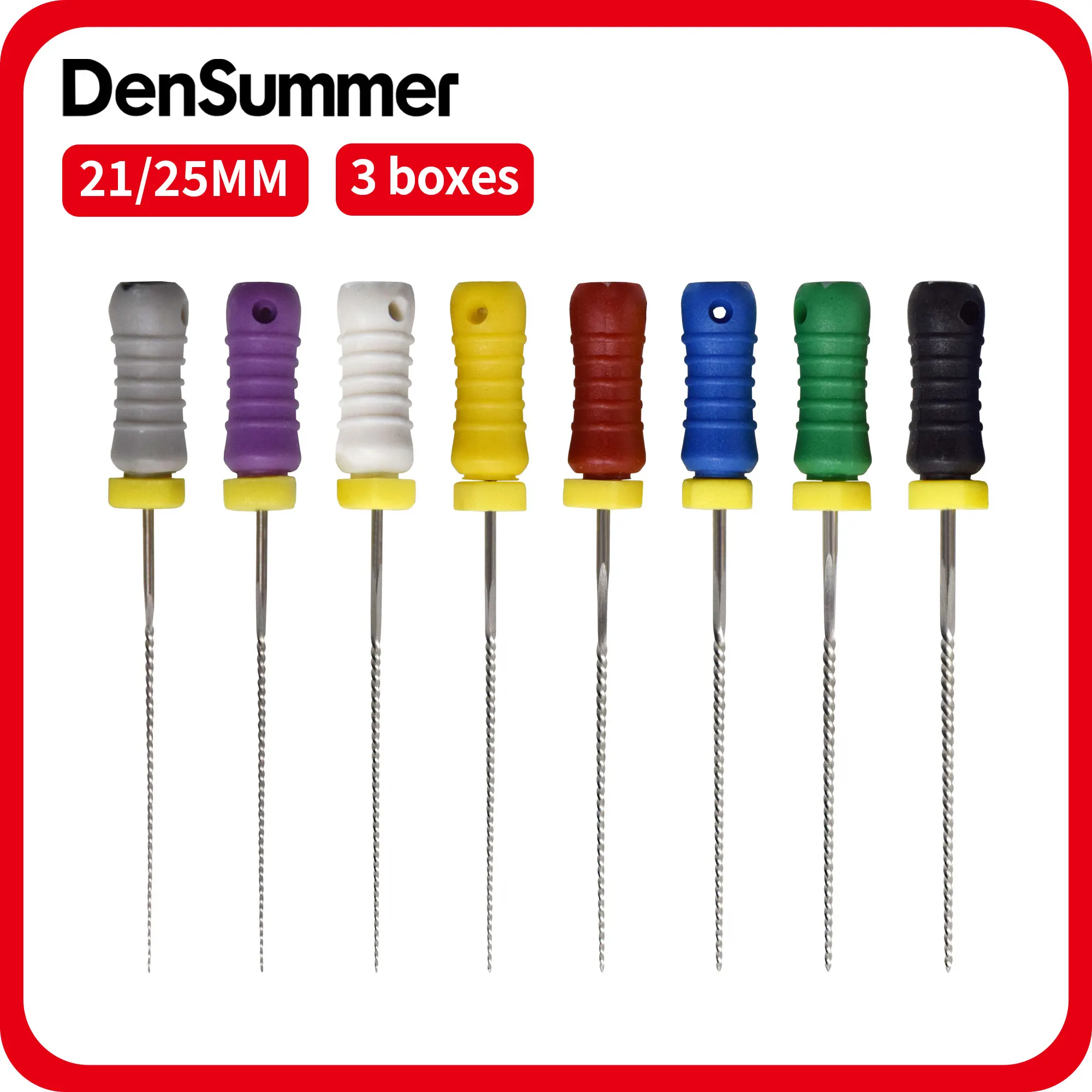 3 Boxes DenSummer Root Canal File Non-cutting Tips Design Dental Endo Files 21/25mm High Flexibility Stainless Steel K Files