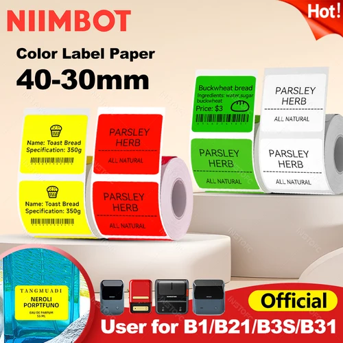 1 rollo de impresora de etiquetas NiiMbot B1/B21/B3s/B203, resistente al agua, antiaceite, resistente a desgarros, etiqueta de precio, papel de etiquetas de Color puro 40x30mm