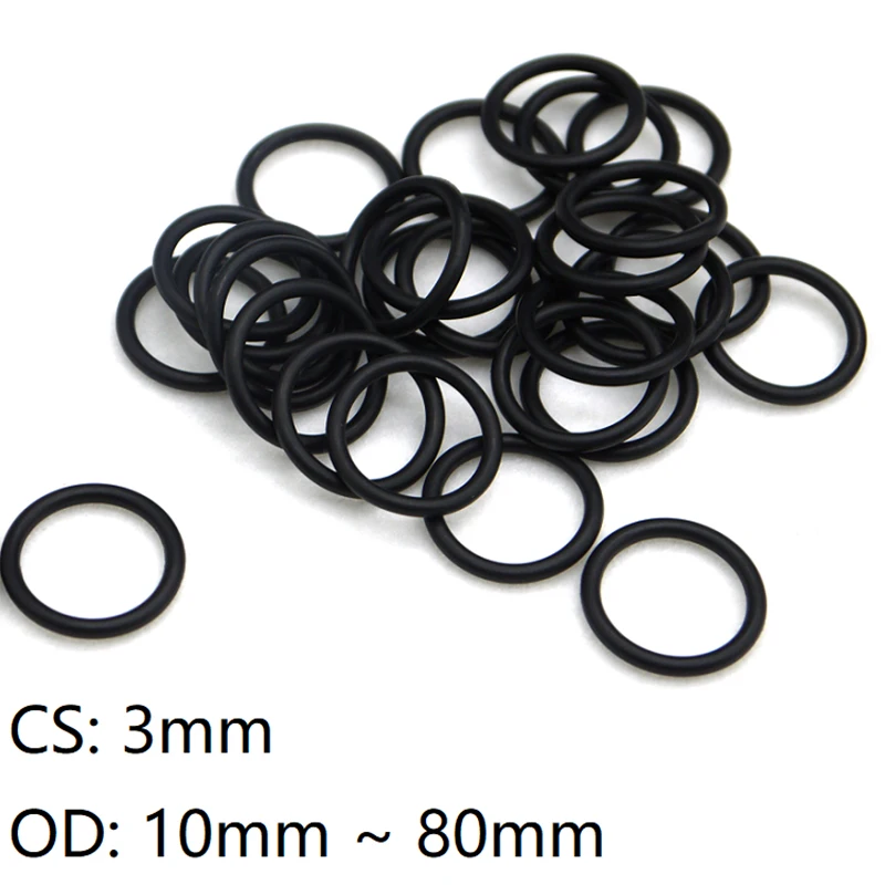 10pcs Black O Ring Gasket CS 3mm OD 10mm ~ 80mm NBR Automobile Nitrile Rubber Round O Type Corrosion Oil Resist Sealing Washer